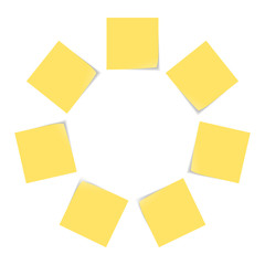7 yellow post it paper notes.