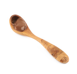 Spoon of chocolate pudding isolated