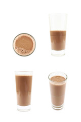 Tall glass of chocolate milk isolated