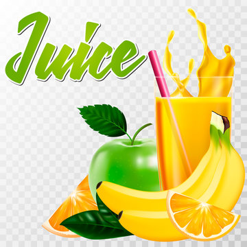 A real glass of juice with fruit and a splash