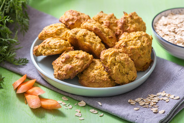 Healthy vegan carrot and oat cookies for breakfast or snack