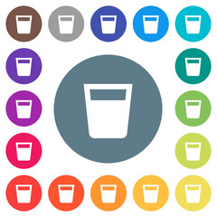 Drink flat white icons on round color backgrounds
