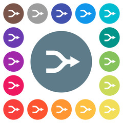 Merge arrows flat white icons on round color backgrounds