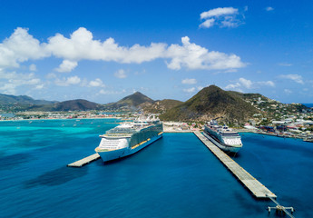 Aerial view of Cruise Ship Terminal in Saint Marten