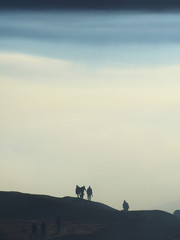 Landscape of Bromo Tengger Semeru Park in a beautiful foggy sunrise
