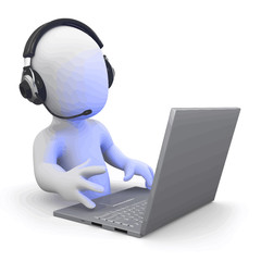 Vector 3d Little man works in a call centre
