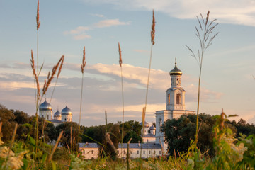 Obraz premium Russian landscape. Russia Great Novgorod. View of the St. George Monastery