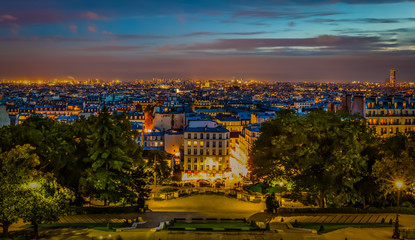 Sunset and City Lights in Paris - View from the Sacré-Cœur