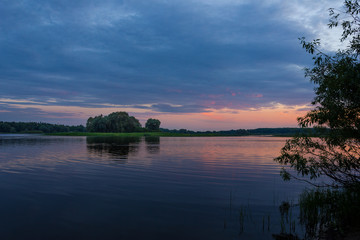 Fototapeta na wymiar Summer evening landscape, lake view