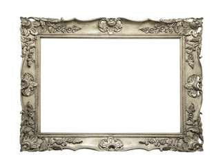 Silver vintage picture and photo frame isolated on white background
