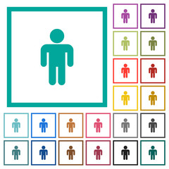 Male sign flat color icons with quadrant frames
