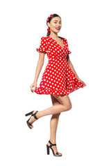 Portrait of a funny emotional young woman. Pin-up style.