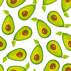 Decorative vegetable seamless pattern. Retro style trendy background ornament with avocado vegetables in bright green colors. Cute vector illustration for restaurant menu or season celebration card.