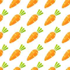 Decorative vegetable seamless pattern. Trendy background ornament with geometric ordered carrot vegetables in bright orange and yellow colors. Cute vector illustration for season celebration card.