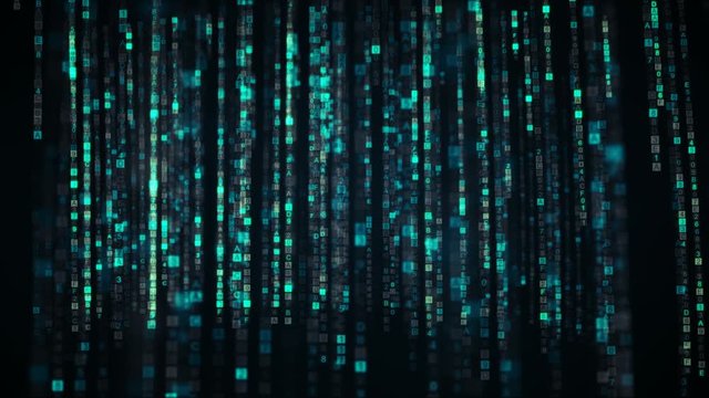 Columns of blue HEX digital code symbols. Futuristic big data information technology concept. Computer generated seamless loop animation 4k (4096x2304)
