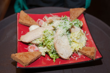  fried meat and lettuce leaves
