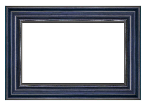 Vintage blue wood picture frame isolated on white background
