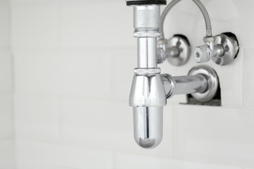 Water pipe under sink on White background