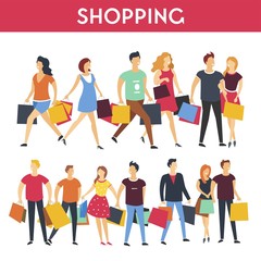 Fototapeta premium People with shopping bags vector icons