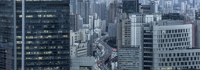 office building exterior and cityscape in Shanghai
