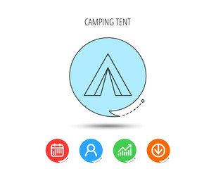 Tourist tent icon. Camping travel sign.