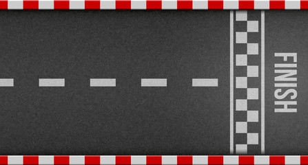 Fototapeta premium Creative vector illustration of finish line racing background top view. Art design. Start or finish on kart race. Grunge textured on the asphalt road. Abstract concept graphic element