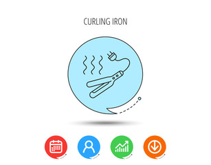 Curling iron icon. Hairstyle electric tool sign.