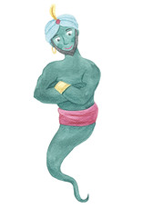 Cute watercolor genie