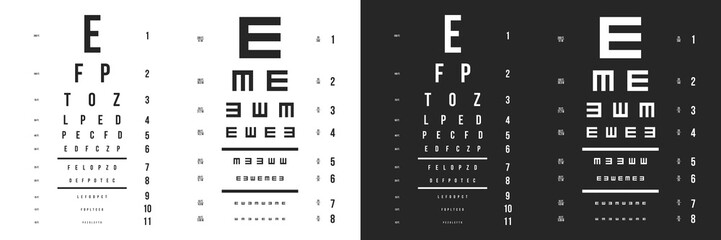Creative vector illustration of eyes test charts with latin letters isolated on background. Art design medical poster with sign. Concept graphic element for ophthalmic test for visual examination