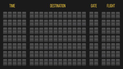 Creative vector illustration of realistic flip scoreboard, arrival airport board with alphabet, numbers isolated on transparent background. Art design. Analog timetable font. Concept graphic element