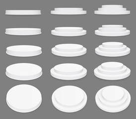 Creative vector illustration of 3d round stage podium set isolated on transparent background. Art design pedestal, platform. stage, scene. Abstract concept graphic collection element