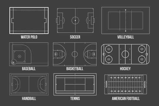 Creative vector illustration of sport game fields marking isolated on background. Graphic element for handball, tennis, american football, soccer, baseball, basketball, hockey, water polo, volleyball