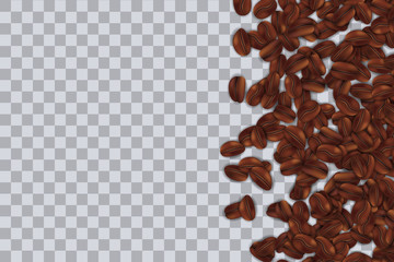 Creative vector illustration of falling roasting coffee beans isolated on transparent background. Art design seed aroma arabica ads poster template. Abstract concept graphic menu, brochure element