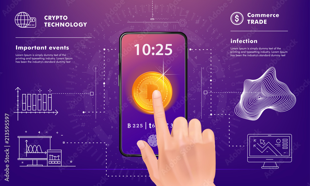 Poster crypto online commerce. mining bitcoin technology on autonomic computing program and trade platform.