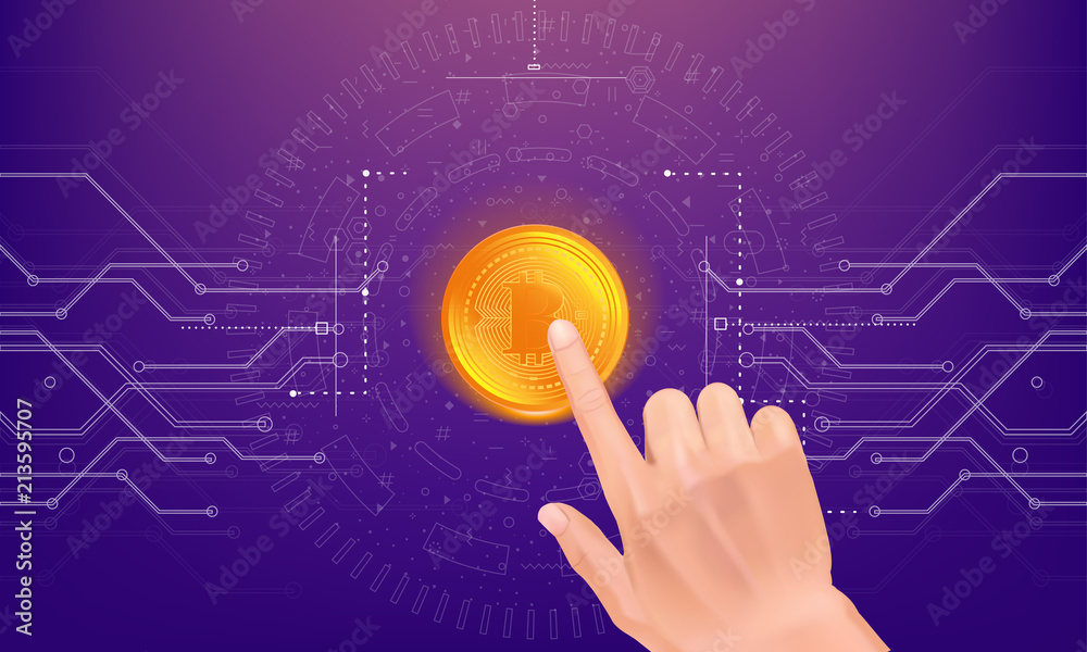 Poster crypto online commerce. mining bitcoin technology on autonomic computing program and trade platform.