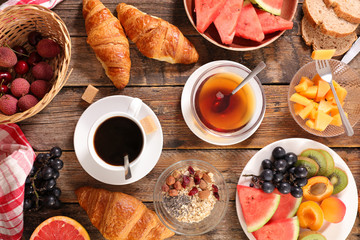 healthy breakfast on wood background
