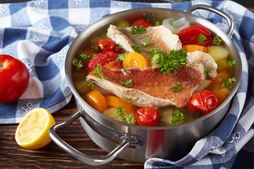 hearty fish soup - greek cuisine, close-up