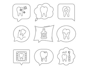 Tooth, dental crown and mouthwash icons. Caries.