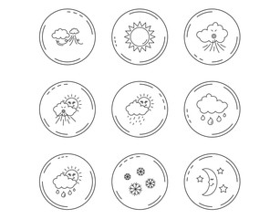 Weather, sun and rain icons. Moon night.