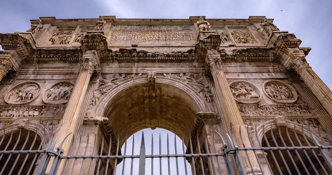 Arch of Constantine Hyperlapse in Rome Italy with Tourists Visiting Rome architecture and Landmark in City Center Timelapse 4K UHD