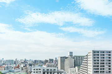 Fototapeta premium Asia Business concept for real estate and corporate construction - panoramic modern city urban skyline bird eye aerial view under sun & blue sky in Tokyo, Japan