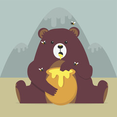 Obraz premium Cute bear eating sweet honey