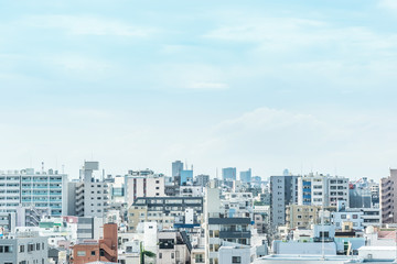 Fototapeta premium Asia Business concept for real estate and corporate construction - panoramic modern city urban skyline bird eye aerial view under sun & blue sky in Tokyo, Japan