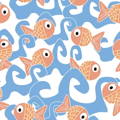 Raamstickers Onder de zee Oranje vissen in oceaan naadloos patroon