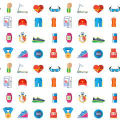Fototapeta premium Fashion dressing run sport accessory seamless pattern background vector sneaker activity footwear exercise workout.