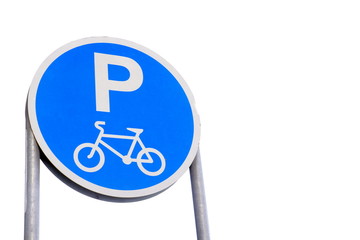 Bicycle warning Sing  on the sky.  Label on blue sky back ground. Copy space.