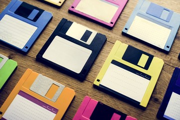 Fototapeta Old school floppy disk drive data storage obraz