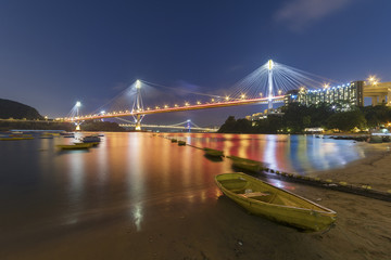 Ting Kau Bridge and Tsing Ma Bridge in Hong Kong at night
