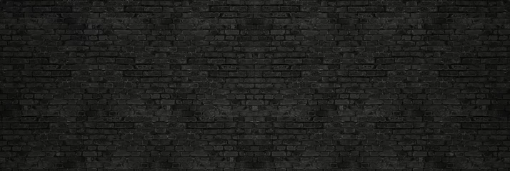 Fotobehang Bakstenen muur Vintage Black wash bakstenen muur textuur voor design. Panoramische achtergrond voor uw tekst of afbeelding.