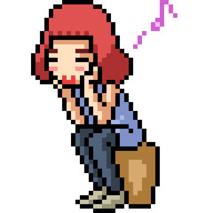 vector pixel art happy woman